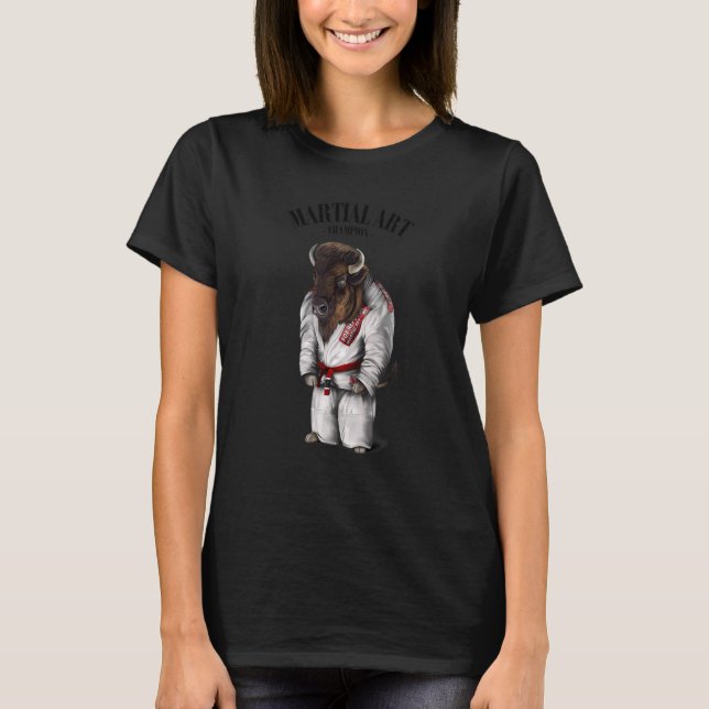 T-shirt Bison Bull Judo Karate Master En Judogi Blanc (Devant)