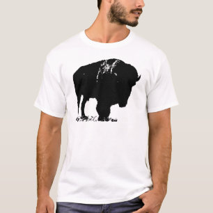 T-shirt Bison de bison noir et blanc Pop Art