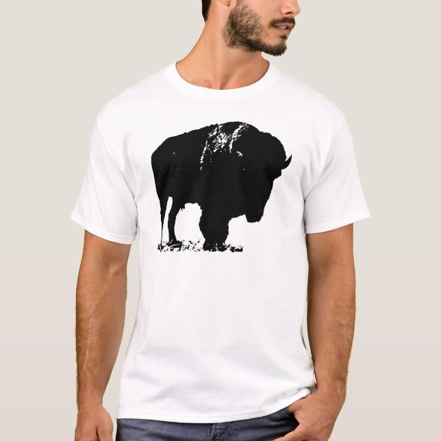 T-shirt Bison de bison noir et blanc Pop Art (Devant)