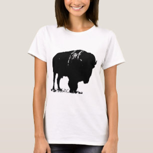 T-shirt Bison de bison noir et blanc Pop Art