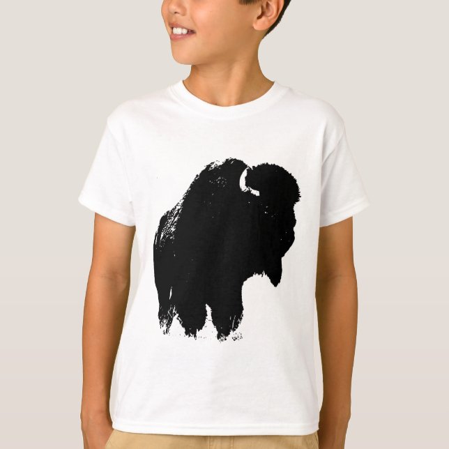 T-shirt Bison de bison noir et blanc Pop Art (Devant)