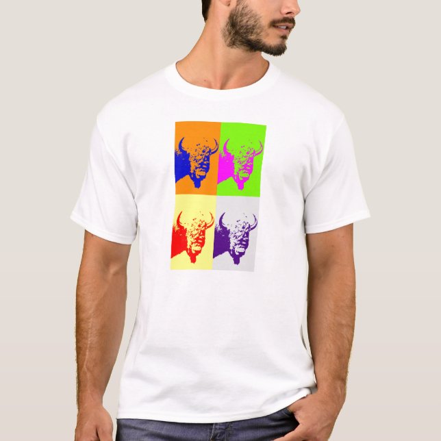 T-shirt Bison de Buffalo Art Pop de 4 couleurs (Devant)