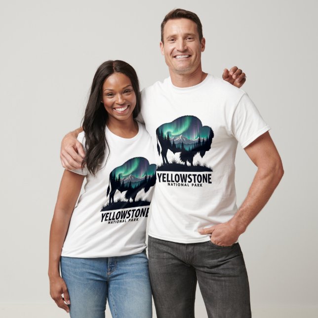 T-shirt Bison de Yellowstone avec Aurora Design paysager (Unisexe)