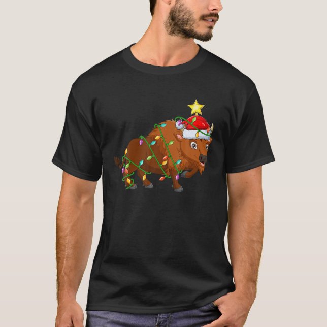 T-shirt Bison Éclairage Xmas Arbre Correspondance Bison No (Devant)