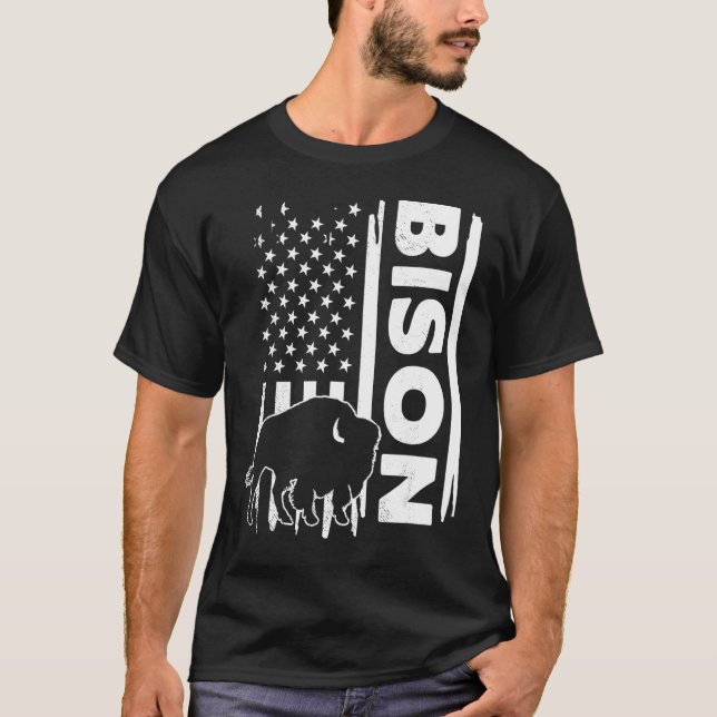 T-shirt Bison hunting US flag graphic concept (Devant)