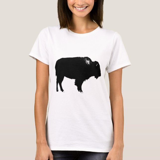 T-shirt Bison noir et blanc Silhouette Pop Art (Devant)