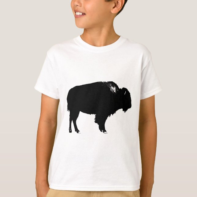 T-shirt Bison noir et blanc Silhouette Pop Art (Devant)