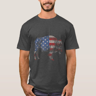 T-shirt Bison rétro vintage American Drapeau Buffle simple
