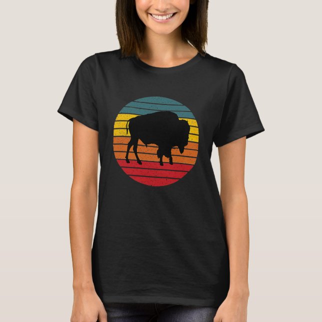 T-shirt Bison Retro Vintage Sunset Two Sided (Devant)