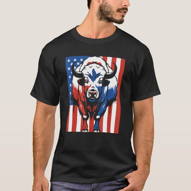 T-shirt Bison Us Flag Wildlife American  Animal Bison (Devant)
