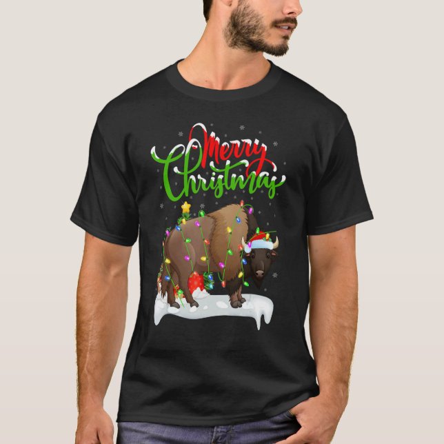 T-shirt Bison   Xmas Decorations Santa Bison Christmas (Devant)