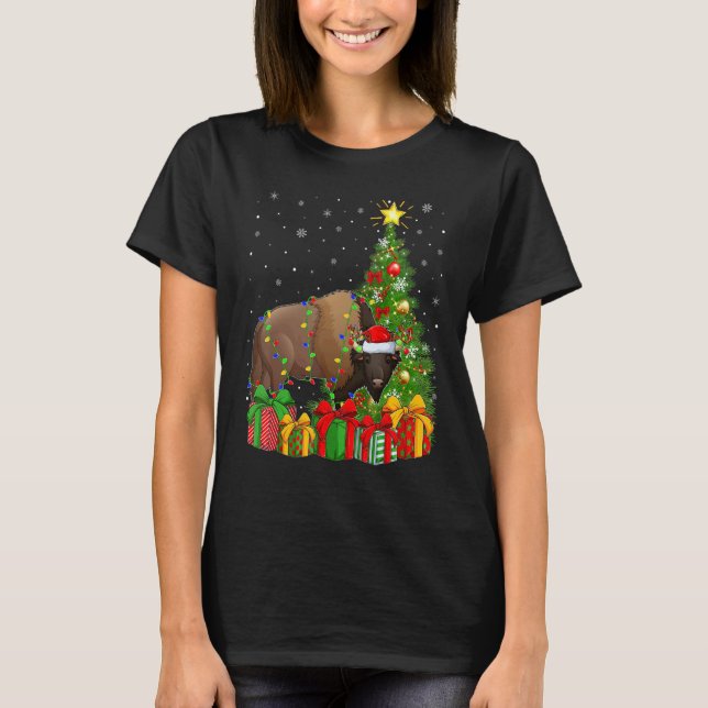 T-shirt Bison   Xmas Holiday Santa Bison Christmas Tree (Devant)