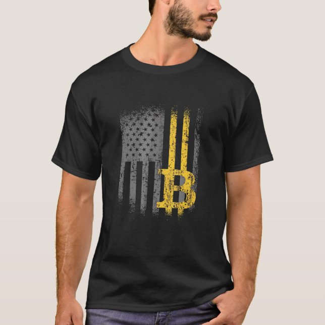 T-shirt Bitcoin Drapeau Crypto Cryptomonnaie Btc Blockchai (Devant)