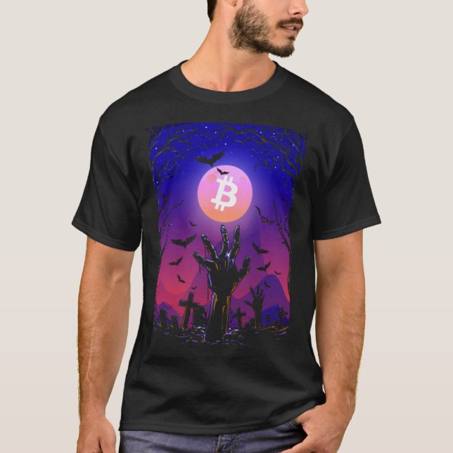 T-shirt Bitcoin Lune Tombstone Graveyard Halloween Déplais (Devant)