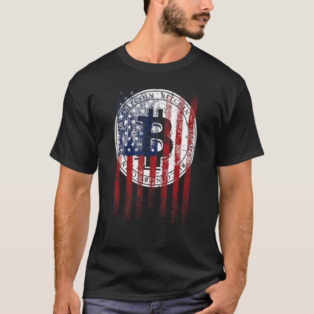 T-shirt Bitcoin Patriotique Usa Drapeau Grunge Retro Vinta (Devant)