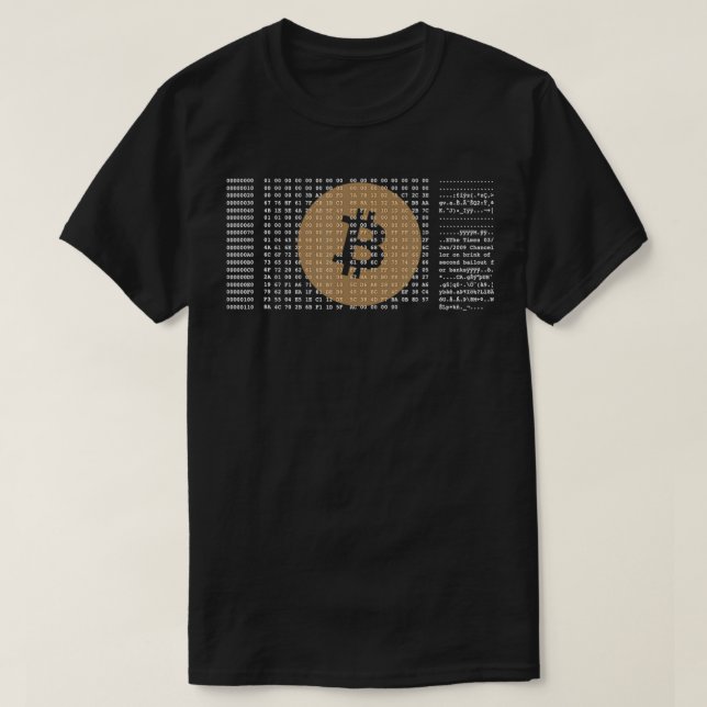 T-shirt Bitcoin Satoshi Nakamoto Génèse Bloc Cryptocurer (Design devant)