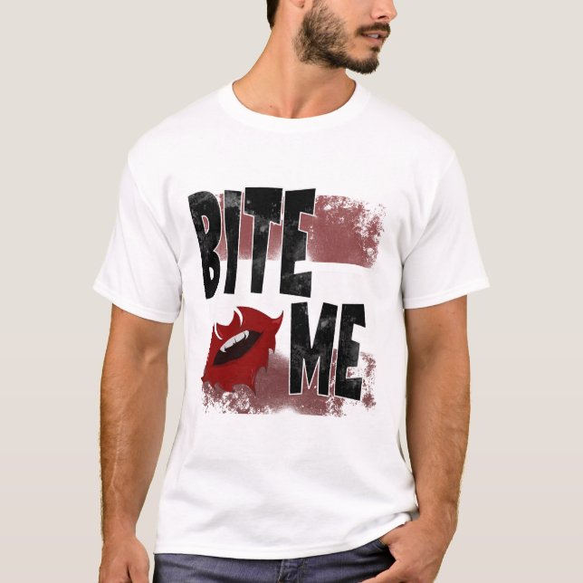 T-shirt Bite me - Citation Cool - Halloween - Bat (Devant)