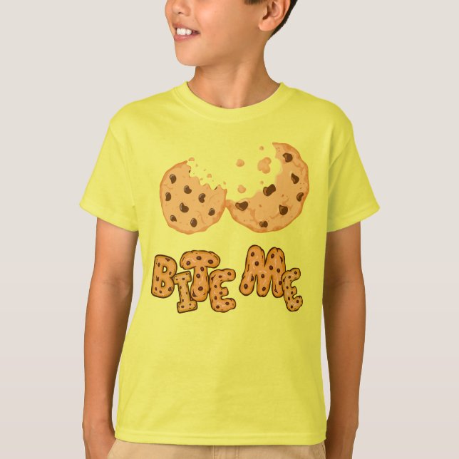 T-shirt Bite Me Cookie Dessin Drôle à Pépites de Chocolat (Devant)
