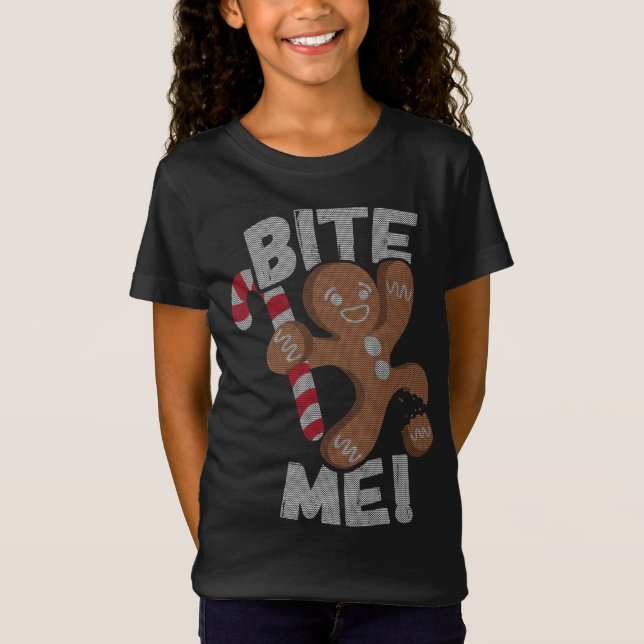 T-Shirt Bite Me Gingerbread Homme drôle Noël (Devant)