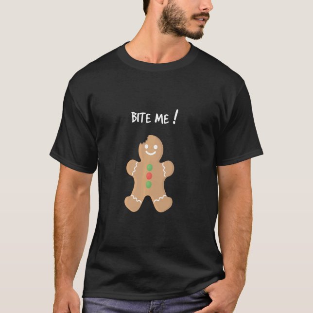 T-shirt Bite Me Gingerbread Homme Noël Cookie Funny Hol (Devant)