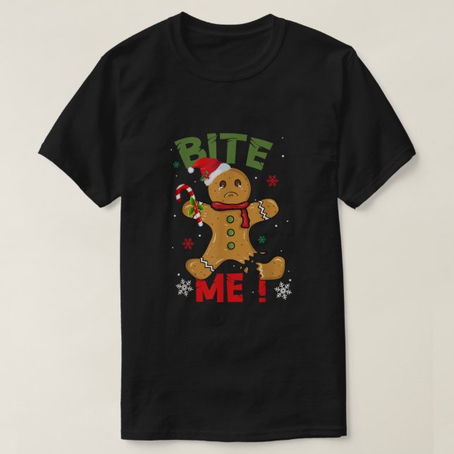 T-shirt Bite Me Gingerbread Man Funny Cookie Christmas Gif (Design devant)