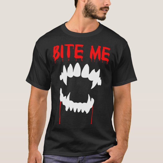 T-shirt Bite Me Halloween Dents Vampire (Devant)