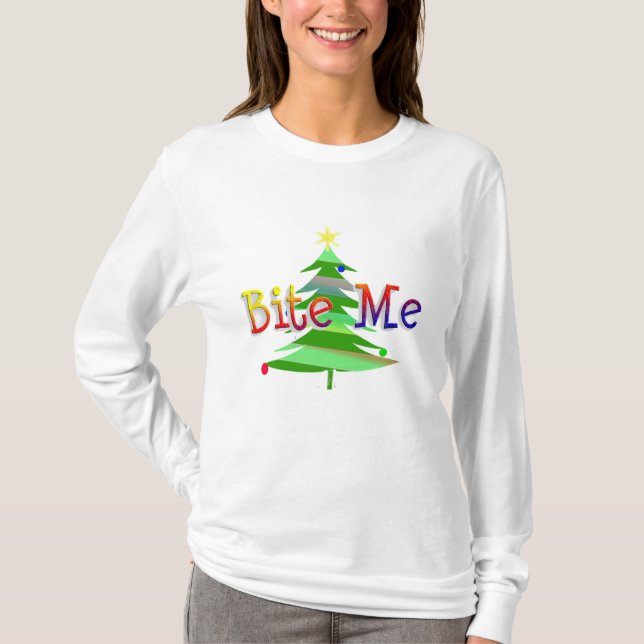 T-shirt Bite Me Sarcastique anti-Noël Salutation (Devant)