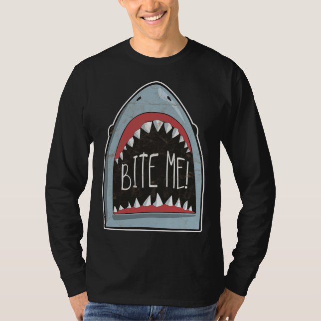 T-shirt Bite Me  Shark Fan Beach Ocean Attire For Summer (Devant)