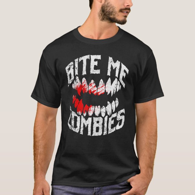 T-shirt Bite Me Zombies Halloween (Devant)