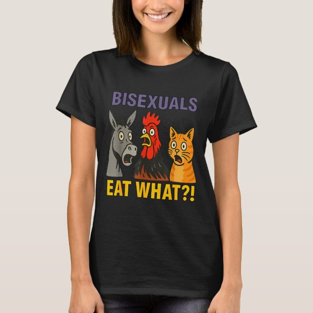 T-shirt Biuals Mange Ce Chat De Poulet Surpris Fierté Lgbt (Devant)