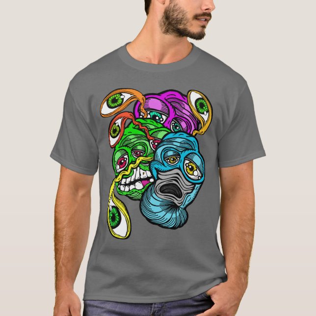 T-shirt Bizarre couleur Alien psychédélique cri de l'oeil (Devant)