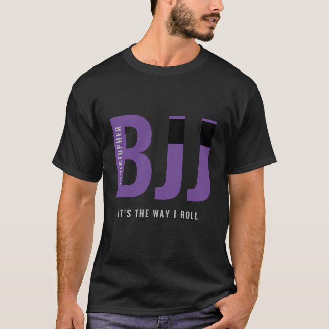 T-shirt BJJ Brazil Jiu Jitsu Ajouter Nom Ceinture pourpre (Devant)