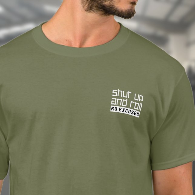 T-shirt BJJ Jiu Jitsu Tais-Tais Et Roll (Shut up and roll green t-shirt on a male model)