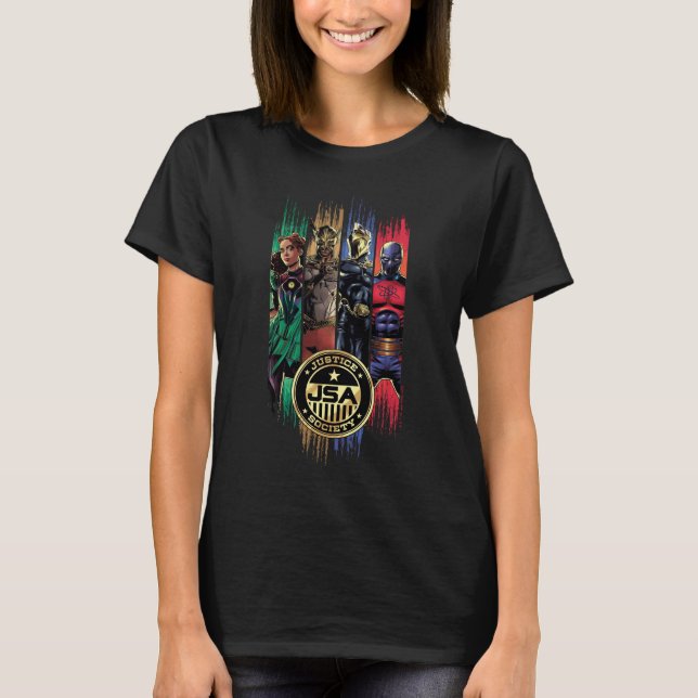 T-shirt Black Adam Justice Society Heroes In Stripes (Devant)