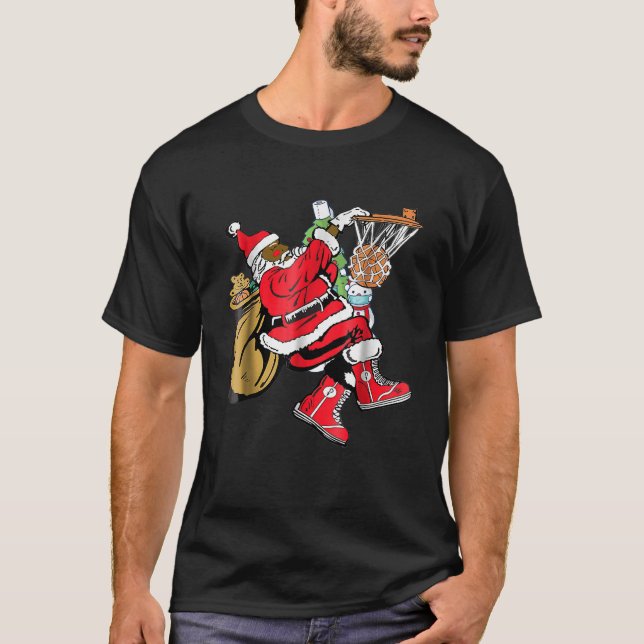 T-shirt Black African American Santa Claus Basketball Chri (Devant)