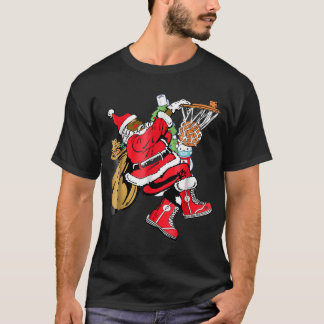 T-shirt Black African American Santa Claus Basketball Chri