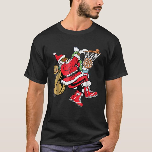 T-shirt Black African American Santa Claus Basketball Chri (Devant)