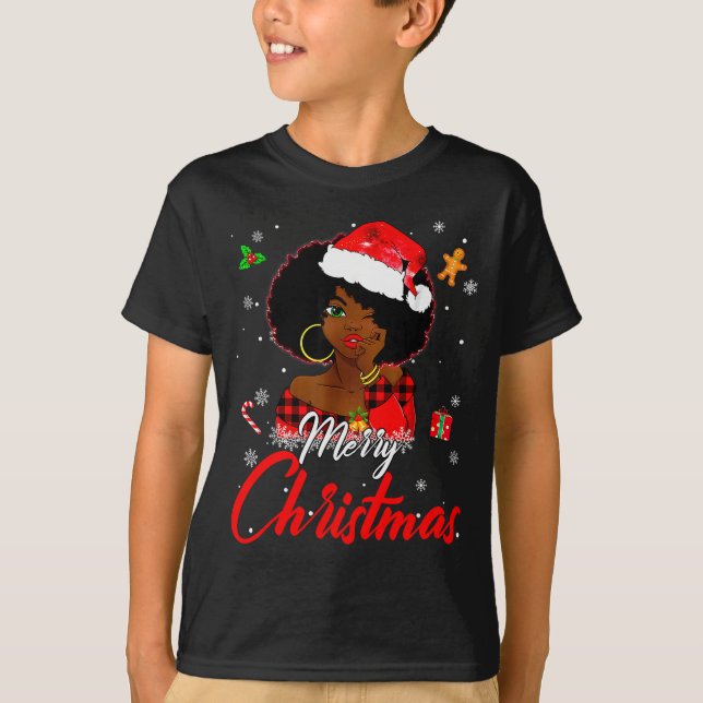 T-shirt Black African Girl American Melanin Christmas Sant (Devant)