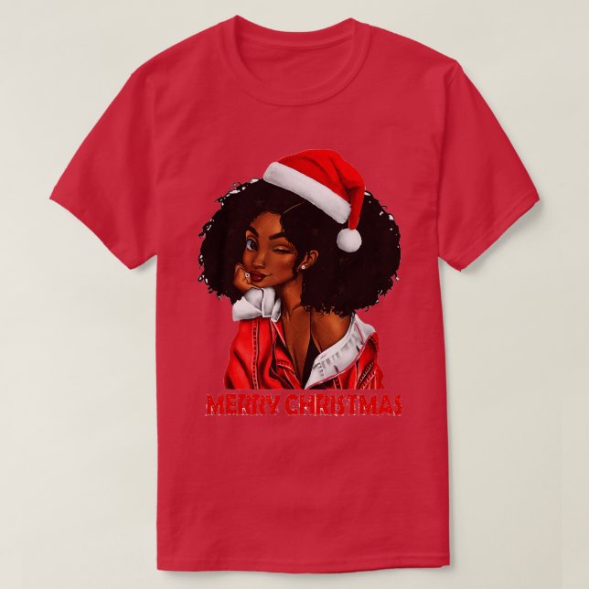 T-shirt Black African Girl American Melanin Christmas Sant (Design devant)