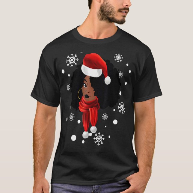 T-shirt Black African Girl American Melanin Christmas Sant (Devant)