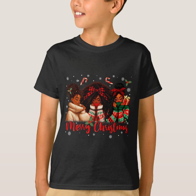 T-shirt Black African Girl American Melanin Christmas Sant (Devant)