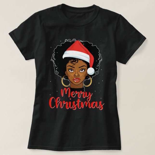 T-shirt Black African Girl American Melanin Christmas Sant (Design devant)