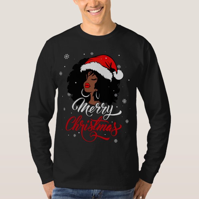 T-shirt Black African Girl American Père Noël Christmas Me (Devant)