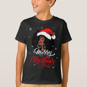 T-shirt Black African Girl American Père Noël Christmas Me