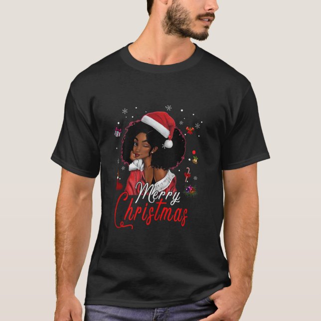 T-shirt Black African Santa Hat African American Merry Chr (Devant)