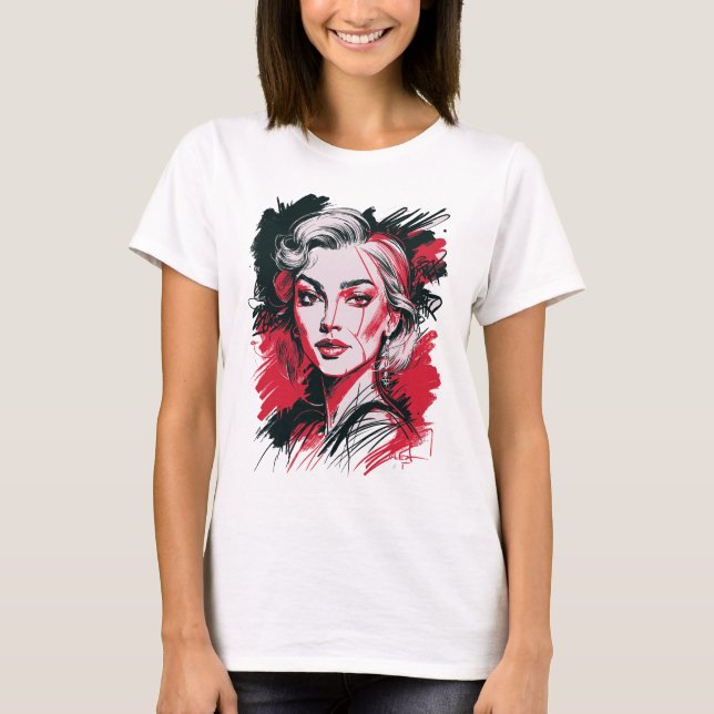 T-shirt Black and Red Woman 1 (Devant)