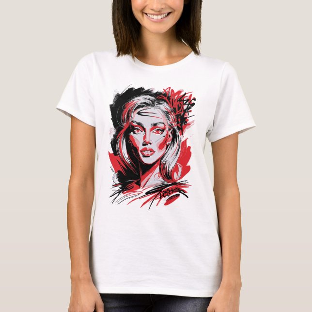 T-shirt Black and Red Woman 2 (Devant)