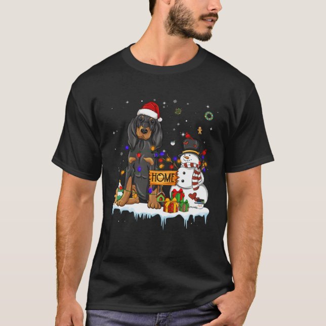 T-shirt Black And Tan Coonhound Dog With Santa Hat Christm (Devant)