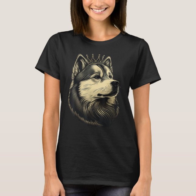 T-shirt Black and White Alaskan Malamute Dog Crown Alaskan (Devant)