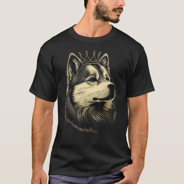 T-shirt Black and White Alaskan Malamute Dog Crown Alaskan (Devant)